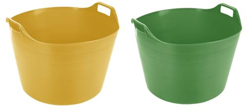 M1SS (Set of 2) 75L Litre Yellow And Lime Green Robust Versatile Multipurpose Extra Large Flexi Tub Garden Home Flexible Plastic Storage Container Bucket tub Trugs Horse Feeder Flex Tub - Made in UK