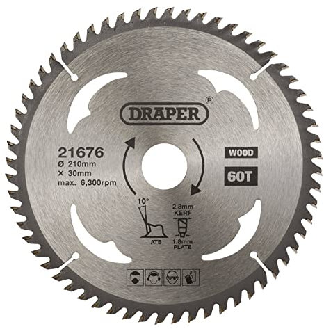 Draper 21676 TCT Circular Saw Blade for Wood, 210 x 30mm, 60T