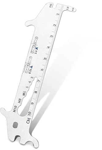TBoonor Kettenmesslehre 7-in-1 Kettenlehre Fahrrad, Kettenverschleißlehre Multitool mit Kettenhaken,Lineal 10cm,14G Fahrrad Speichenschlüssel für Shimano, Avid, Hayes, Magura, Silber