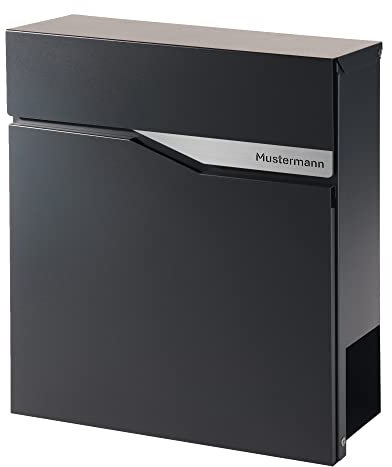 Forgard Briefkasten Anthrazit mit Zeitungsfach (RAL 7016), personalisiert, Postkasten Modern aus Zinkstahl mit Familienname inkl. Montageset, TRELLEBORG