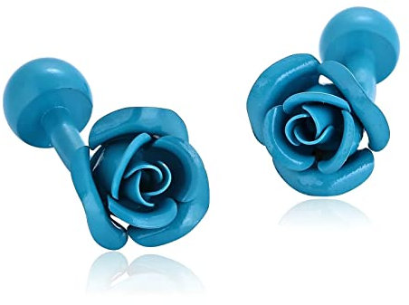 Whoiy Manschettenknöpfe Herren Blume, Brautvater Manschettenknöpfe Edelstahl Blau Rosen Blumen für Männer Smokinghemd Kostenlose Gravur mit Geschenkbox