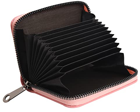 KELEKELE Porta Carte di Credito Donna Uomo Portafoglio Carte di Credito Donna Uomo Pelle Cerniera 9 Card slot e 2 Compartimenti (Rosa)