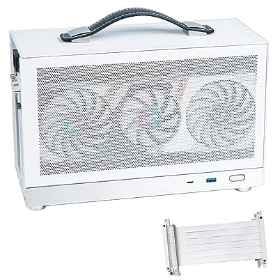 S300 Portable 8L Mini-ITX Case w/PCIe Riser Cable, Advanced Vented Panel, Front Type-C USB3.0 Ports, Dual Slot GPU, SFF Small Form Factor PC Chassis (White)