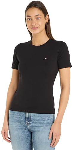 Tommy Hilfiger Women’s Short Sleeve Round Neck Slim Cody T-Shirt, Black (Black), M