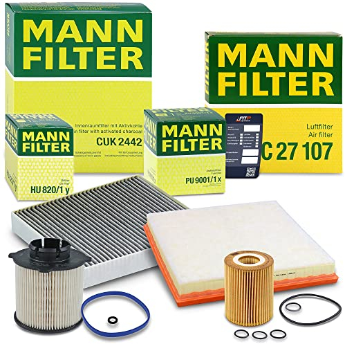 MANN-FILTER Inspektionspaket Filterset 1x Ölfilter, 1x Luftfilter, 1x Innenraumfilter (Aktivkohle), 1x Kraftstofffilter Kompatibel mit CHEVROLET CRUZE (J300), OPEL ASTRA J (P10)