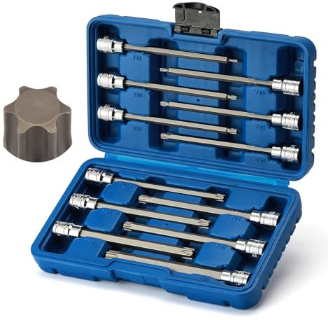 Mayouko 12PCS 3/8 Drive Extra Long Torx Bit Socket Set, T10-T60, 5.9 Length, CR-V, S2 Steel, Deep Star Bit Socket Set