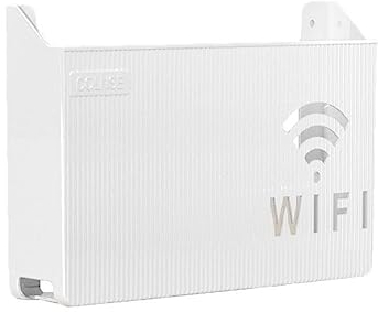 Kabel draht lagerung WLAN-Router-Aufbewahrungsbox, Wandbehang, WLAN-Box, kabellose Aufbewahrungsboxen, Holzkiste, Steckdosenleiste, Büro, Hängeorganisatoren für Zuhause und Büro (Color : Wit)