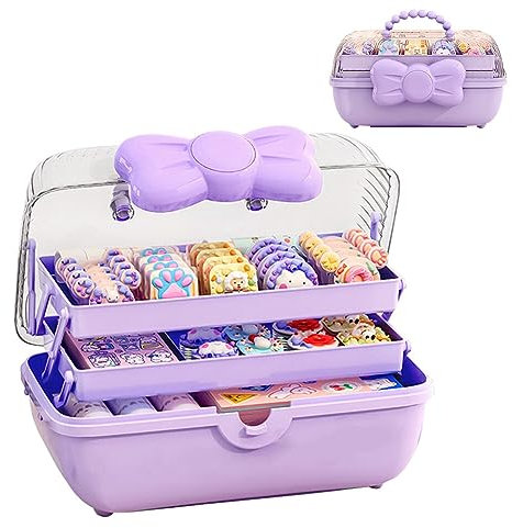 BALRAJ Cute Girls Hair Accessories Storage Box Bow Switch Organizer Box Jewelry Box, Plastic Hair Ties Holder Hair Clips Container Headbands Organizer Gift for Baby Girls Multipurpose Organizer and