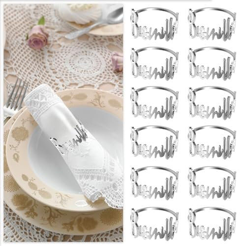 Metall Serviettenringe, 12 Stück Bismillah Letter Metall Serviettenring Set, Wiederverwendbar AushöHlen Serviettenringe für Jubiläum Weihnachten Neujahr Geburtstag Party Tischdekoration