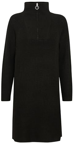 b.young BYMISHA Dress Damen Strickkleid Feinstrickkleid Kleid Perlstrickkleid mit Troyer-Kragen und Reißverschluss Regular Fit, Größe:S, Farbe:Black (200451)