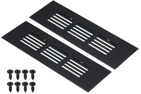 PATIKIL 6 x 2 Inch Door Air Vent Cover, 2pcs Aluminum Grille Ventilation Cover Louvered with Mounting Screws for Cabinet Wardrobe Door, Black