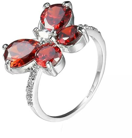 KnSam Weiß Gold 9 Karat Au375 Freundschaftsringe, Labor Erstellt Rubin Schmetterling Pärchen Ringe Rot, Hochzeitsring 9K Gold mit Moissanit Echte Goldschmuck, Gr.47 (15.0)