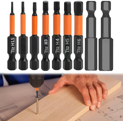 9PCS Hex Bit Set 50mm Metric Inner Impact Driver Magnetic Hex Head with 1/4 Hex Shank S2 Steel Hex Screwdriver Set Accessories Tool for Allen Key Screwdriver Set Screwdrivers