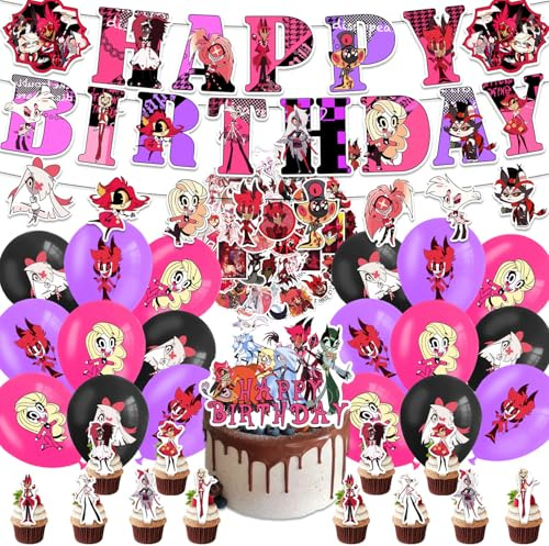 33 Pcs Hotel Thema Ballon Dekoration Set,Hotel Banner Latex Luftballons Cake Topper,Hotel Banner Hängende Anime-Zeichen,Hotel Cartoon Aufkleber,Geburtstag Party Zubehör Für Jungen Und Mädchen