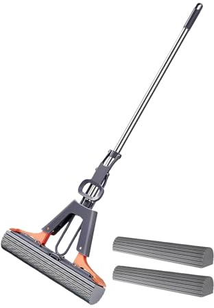 Balai Éponge Absorbant, Serpillière en Éponge avec Manche Long de 110cm, 2 Réutilisables PVA Éponge H , Serpillere Nettoyage So pour Sols Bois, Stratifiés, Carrelage et Marbre