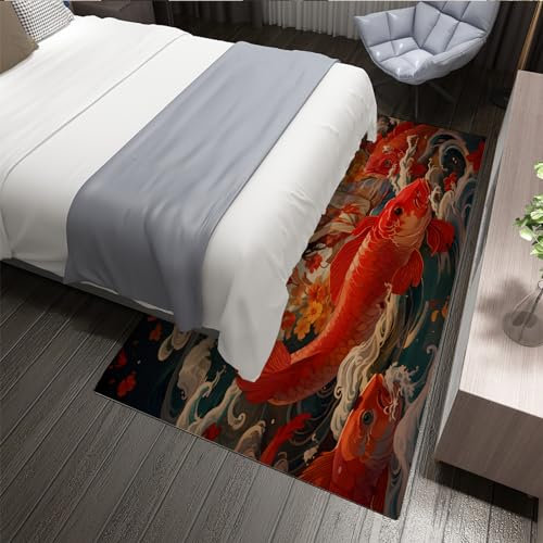 SHUODAOCO Rotes Koi-Muster Bereichsteppich für Wohnzimmer, Schlafzimmer, Vintage-Tiere, schönes Mädchen, weicher Kinderzimmerteppich für Mädchenzimmer, Nicht fusselnder Bodenbelag 180x300cm