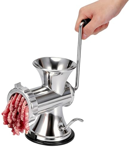 Picadora Manual de Carne Aleación Aluminio Ergonómica, 2 Cuchillas | Muele carnes variadas y especias con doble hoja afilada, Cuerpo robusto para cocina diaria