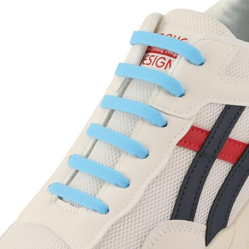 CCSOFTIME Cordones de silicona sin cordones para zapatos elásticos sin nudo, impermeables para niños y adultos Elástico Plano Laces Athletic Zapato, Cielo azul., 120cm(47in)