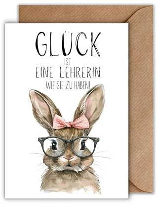 WBdesignz Lehrerin Danke Karte mit Umschlag - Charmante Dankeskarte “Glück ist eine Lehrerin wie Sie zu haben!” Herzliche Dankeschönkarte Humorvolle Dankkarte für Lehrerin (DIN A6)