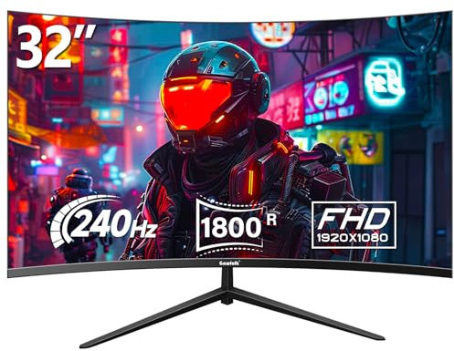 Gawfolk 32 Inch Curved Gaming Monitor 240Hz, 1800R PC Monitor Full HD 1080P, Ultra-Thin Bezel, Freesync and Eye Care Technology, 100x100mm Wall-mounted