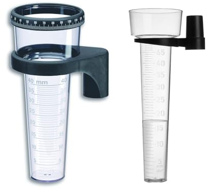 TFA Dostmann 2er Set Analoger Regenmesser (47.1001 + 47.1015), wetterfest, Niederschlagsmesser für den Garten, robust, klar, ohne Erdspieß, schwarz