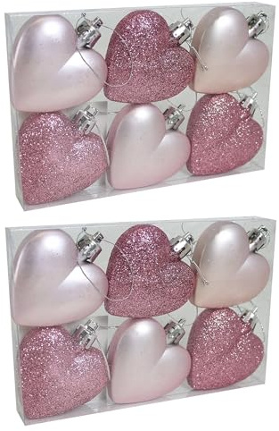 12 Blush Dusty Pink Heart Shaped Bauble Hearts Christmas Baby Pink Ornament Hanging Tree Decorations Glitter Matt