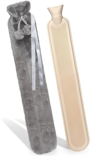 Crystals Hot Water Bottle, 2L Extra Long Hot Water Bottle with Super Soft Cover & Heat Bag 72cm, Winter Warmth Overheat Protection with Super Soft Removable Plush Cover (Grey)
