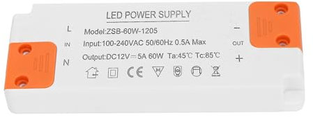 Gonew21 LED Trafo 12V Netzteil - Trafo 230V Auf 12V LeD, Netzteil 60W 12V 5A, 0~5A, Led Driver Transformator Kein LED-Flimmern, Kein Transformator-Rauschen, Niedervolttrafo FüR G4 Mr16, 1 stüCk