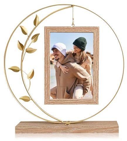 RANJIMA Bilderrahmen Personalisiert für 2 Bilder, Bilderrahmen Gold Vintage,Fotorahmen 10x15 Kann Rotieren,Metall Hochzeitsgeschenk Holzbilderrahmen Antik Fotogeschenke Weihnachten Geschenk für Frauen