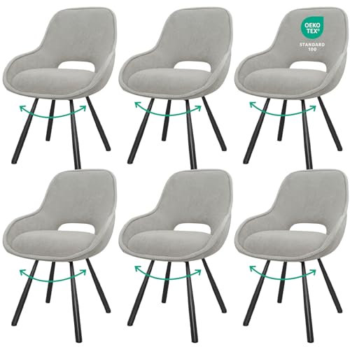 JIJIAN Drehbare Esszimmerstühle 6er Set mit Niedrigen Armlehnen, Drehbar 180°, Essstuhl mit Automatischer Selbstausrichtung, Drehstuhl Esszimmer, Küchenstuhl Drehbar, Khaki