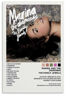 HFXIANG Leinwandposter Marina the Diamonds, Kunstdruck, ästhetisch, Wohnzimmerdekoration, Heimdekoration, Poster, Schlafzimmer, 30 x 45 cm, ungerahmter Stil