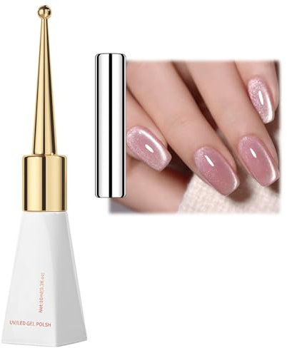 Glitter White Gel Nail Polish - Cat Eye Effect, UV/LED Soak-Off Varnish, Chip-Resistant French Manicure - Highly Pigmented Gel Varnish