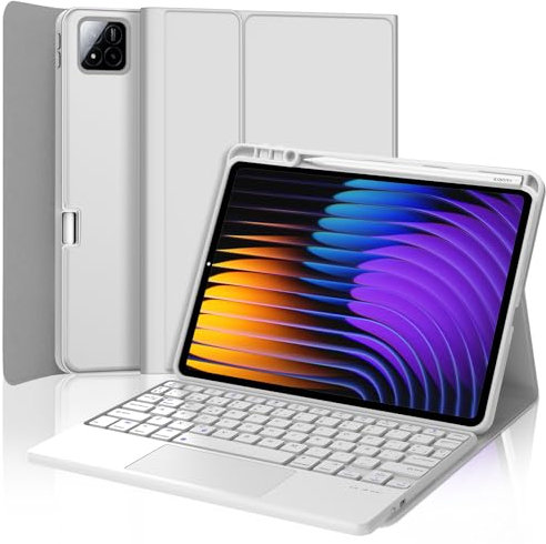 FOGARI Teclado con Touchpad para Xiaomi Pad 7/7 Pro 11.2 2025, Funda para Xiaomi Pad 7/7 Pro con Español Ñ Bluetooth Teclado con Trackpad para Xiaomi Pad 7, Gris Claro
