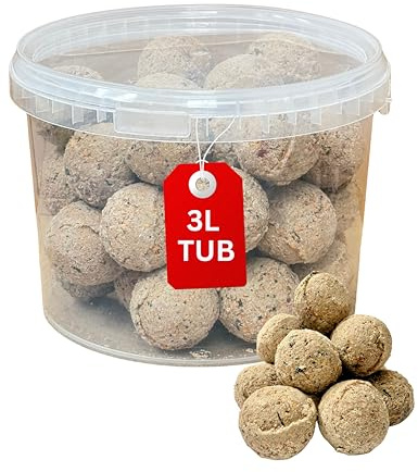 Beewarm Premium Wild Bird Food – Fat Balls for Garden Birds – High Energy Wild Food, No Mess Bird Feed For All Species (3L Tub, Fat Balls)