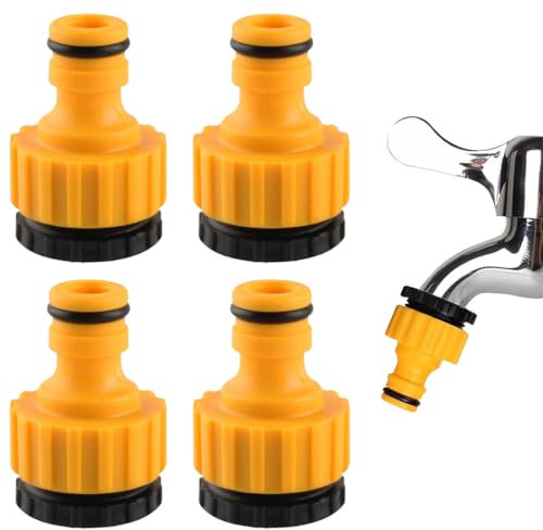 4 Pezzi Connettori per Rubinetto, 1/2 3/4 2 in 1 Raccordo per Rubinetto, per rubinetto, adattatore per rubinetto, in plastica, tubo da giardino filettato (Giallo)