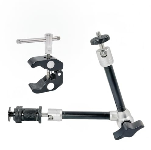 11 Magic Arm Clamp Mount with Super Clamp Arm with 1/4 & 3/8 Thread Screw 360° Ball Heads, for Monitor, Flash, LED Light, Microphone, Camera Cage, Action Camera, GoPro, Atomos, SmallRig