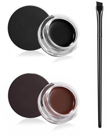 THXFUNAREA Braun + Schwarz Gel Eyeliner, Wasserfest Langanhaltende Creme Eye Liner Gel, Hochintensive Pigmente, Wischfestes Eyeliner Makeup, Mit Eyeliner-Pinseln