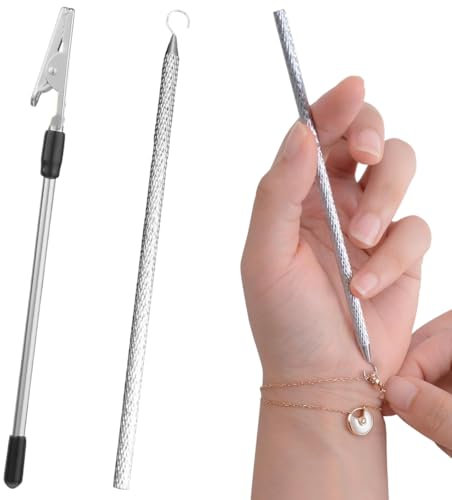 2 Stück Armband Helfer, Uhrenwerkzeug Armband, Armband Anziehhilfe, Schmuck Uhr Armband Werkzeug, Schmuck Helfer Armband Helfer, zum Einhaken Frauen Armband Halskette Schnalle Reißverschluss (Silber)