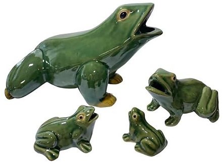 Keramik-Teichspeier-Set für kleine Teiche, Gartenbrunnen-Spucker, 4-teilig, skurriler Lazy Frog-Teichspeier, Gartendekor für Koiteiche, Landschaftsornamente