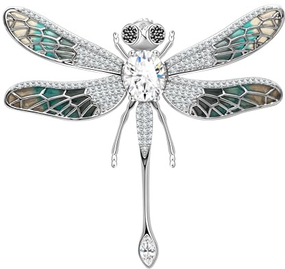 KristLand Brosche mit Libelle Corsage mit Glitzernden Kristallsteinen Weiß Vergoldete Outfits Brosche Abzeichen Zubehör Schmuck Geschenkbox Libelle Brosche für Frauen Damen Mädchen