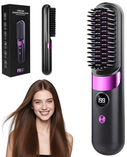 Go Brush Pro, Cordless Hair Straightener Brush, Portable Straightener Brushs Hairs Styling Tools, Rechargeable Heated Hair Hot Brushes for Short Long Hair Travel Daily.