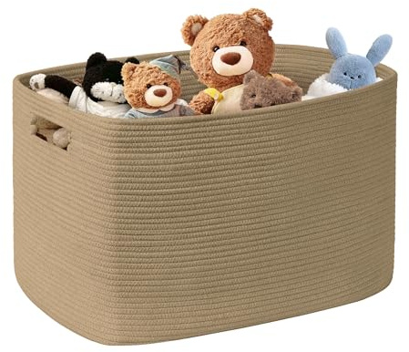 MYHOMMATTO 100L großer Wäschekorb geflochten mit Henkel, Jute | Faltbarer Aufbewahrungskorb aus Baumwollseil für Spielzeug, Decken & Kleidung, Maße 60×40×40 cm für Wohnzimmer, Kinderzimmer