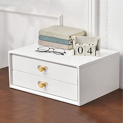 AYCDL Schreibtisch-Aufbewahrungsbox Mit Schubladen – Schreibtisch-Aktenschrank, Schreibtisch-Organizer Aus Holz Mit Schublade, A4-Flachablageschrank, Schreibtischzub,White-2 Layer