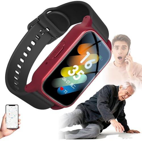 Elderly Smart Watch, GPS Tracker & Emergency Call for Seniors, Fall Detection & Medical SOS Alert - Smartwatch for Men and Women with Health Monitoring, HD Video Call(Red)