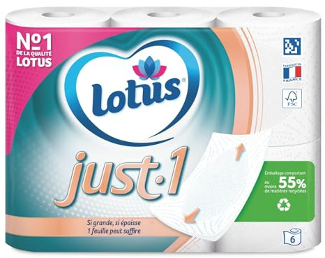 Lotus just one - Papier Toilette Ultra Doux 5 Épaisseurs - Fabriqué En France - 6 Rouleaux