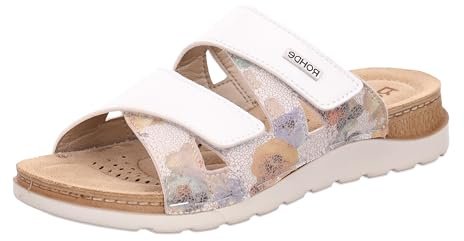 Rohde Damen Pantolette mit Blumendruck und Lederdecksohle Baviera 1302, Größe:38 EU, Farbe:Weiß