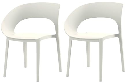 Rebecca Mobili 2er Set Stapelbarer Gartenstuhl, Esszimmerstuhl, Weiß Creme, Polypropylen, Moderner - Maße HxBxT: 82,5 x 54 x 60 cm - Art. RE7249