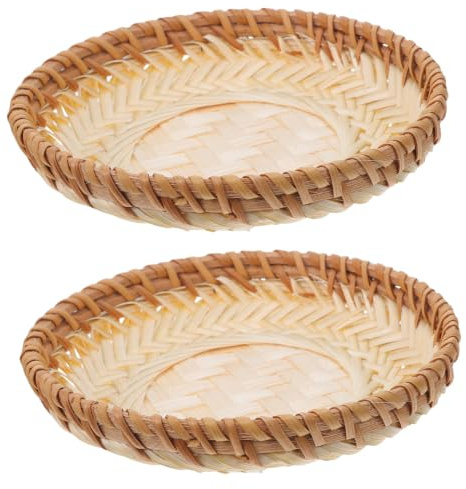 2 Pièces Panier de Service Rond en Bambou Tressé pour Noix