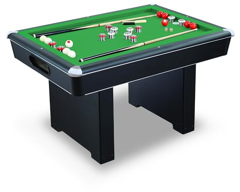 Hathaway Renegade 54-in Bumper Pool Table for Game Room – Genuine Slate Play Bed & Carpeted Ball Return System – Includes Cues, Balls, Brush & Chalk – Green Felt with Black Finish