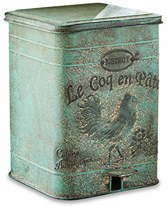 Loberon Abfalleimer Kora, dekorative Antik-Patina, mit Prägung & Schriftzug, im nostalgischen Stil, Gartenzubehör, Gartenhelfer, Mülleimer, Zinn, antikgrün